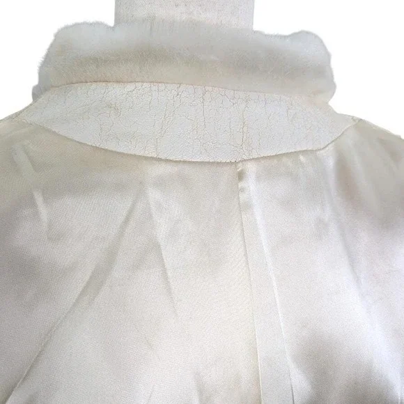 Vintage Faux Fur Long Coat Cream Gray Striped Oversized M/L Mob Wife Maximalist - Picture 8 of 13